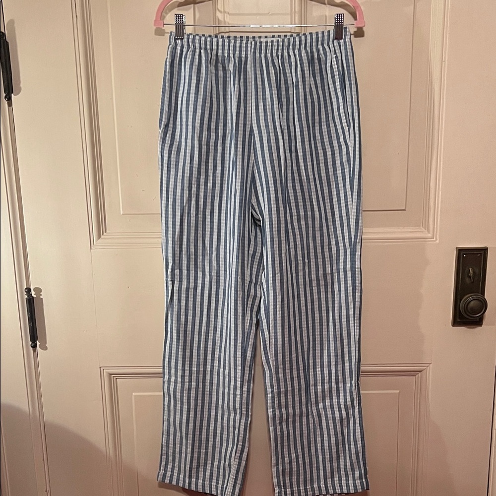 Light Blue & White Striped Straight-Leg Pants